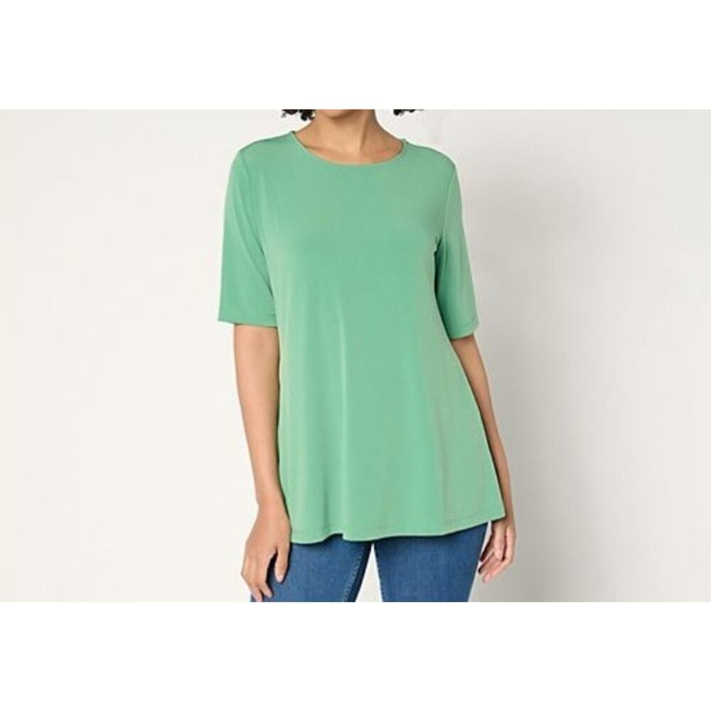 Susan Graver Size Petite M Green A-Line Top A682077 NWOT
